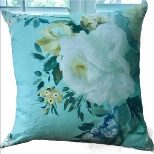 Designers Guild Mint Floral Linen Ombré Pillow